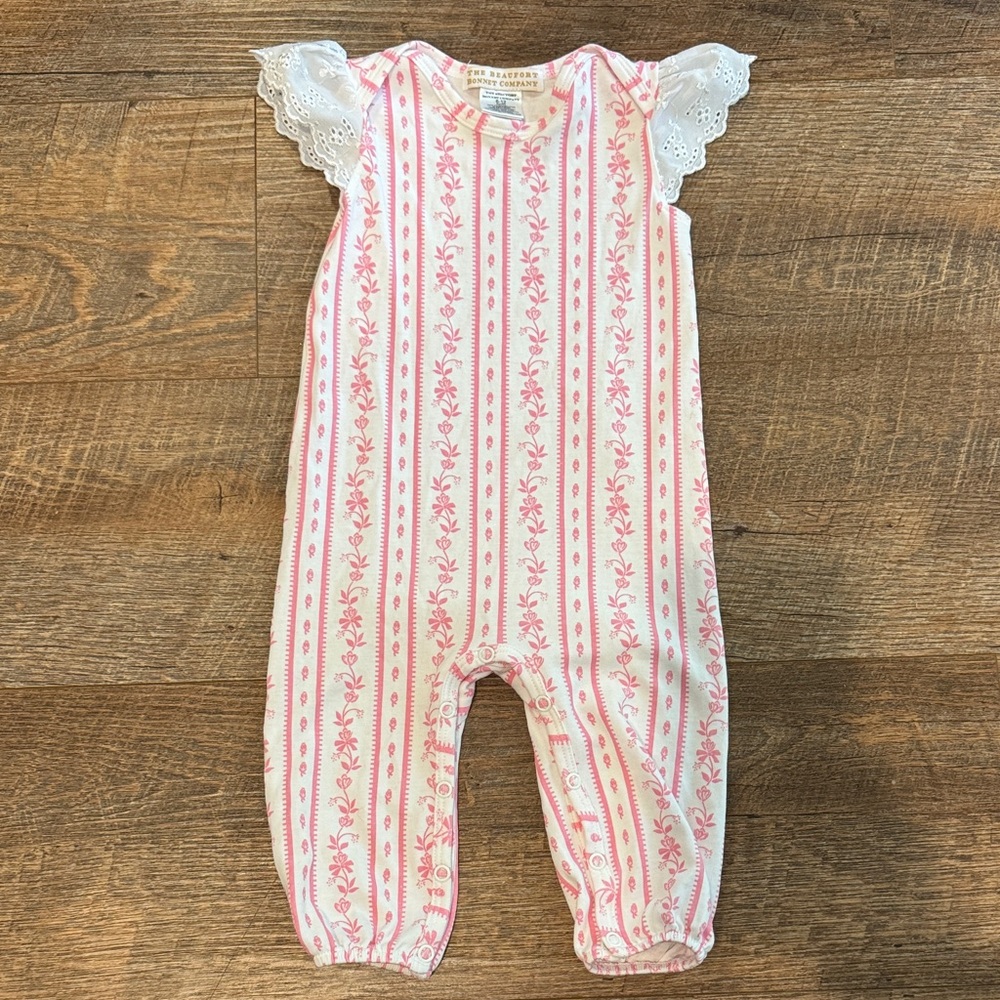 The Beaufort Bonnet Company Pink and White Floral Bodysuit